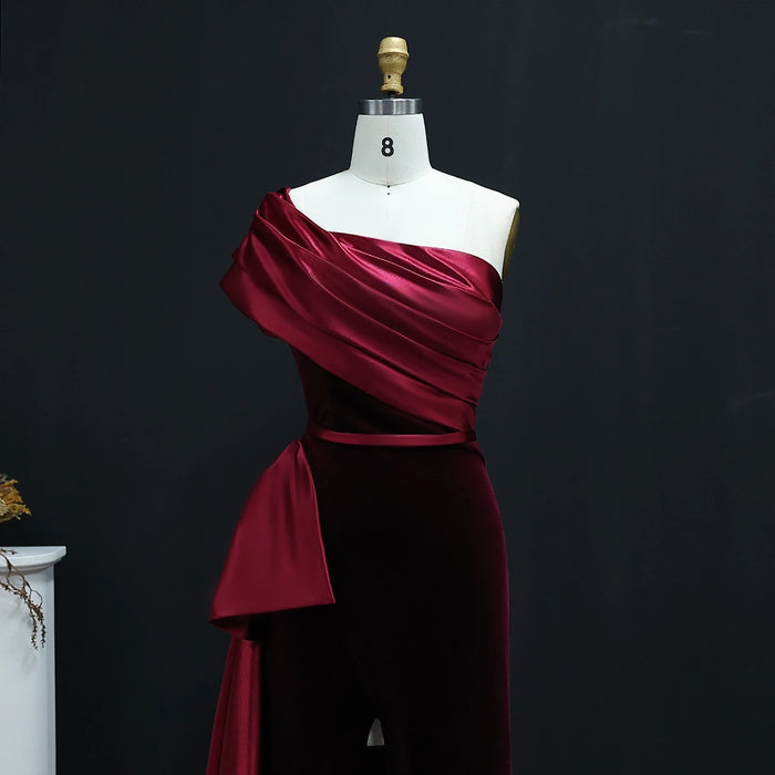Elegant Dark Blue One Shoulder Evening Dress SF369