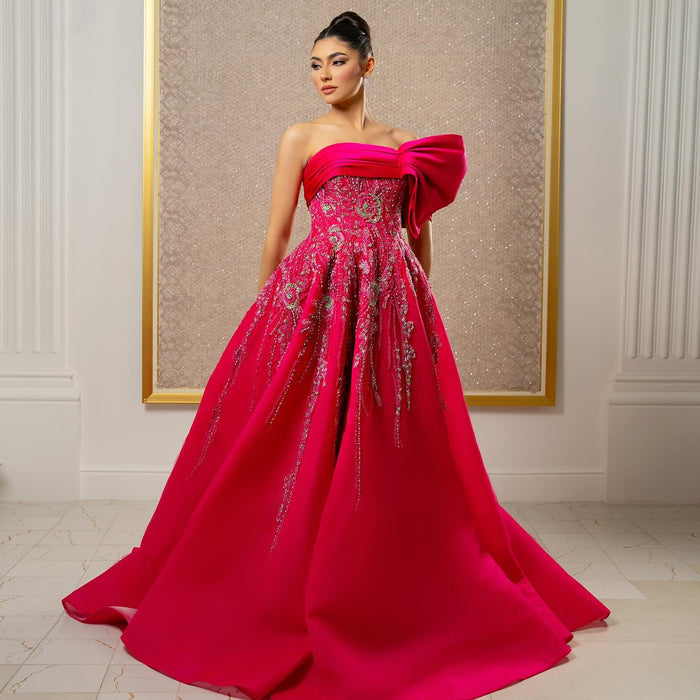 Elegant Fuchsia One Shoulder Evening Dress SS567
