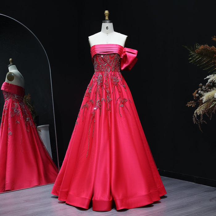 Elegant Fuchsia One Shoulder Evening Dress SS567