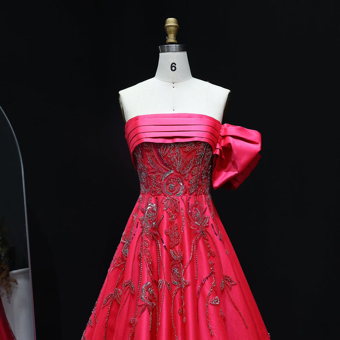 Elegant Fuchsia One Shoulder Evening Dress SS567