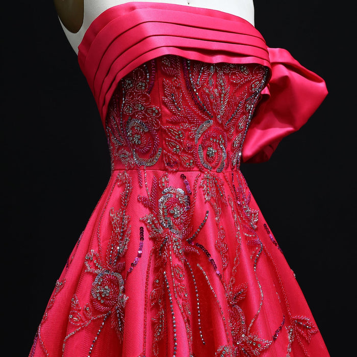 Elegant Fuchsia One Shoulder Evening Dress SS567