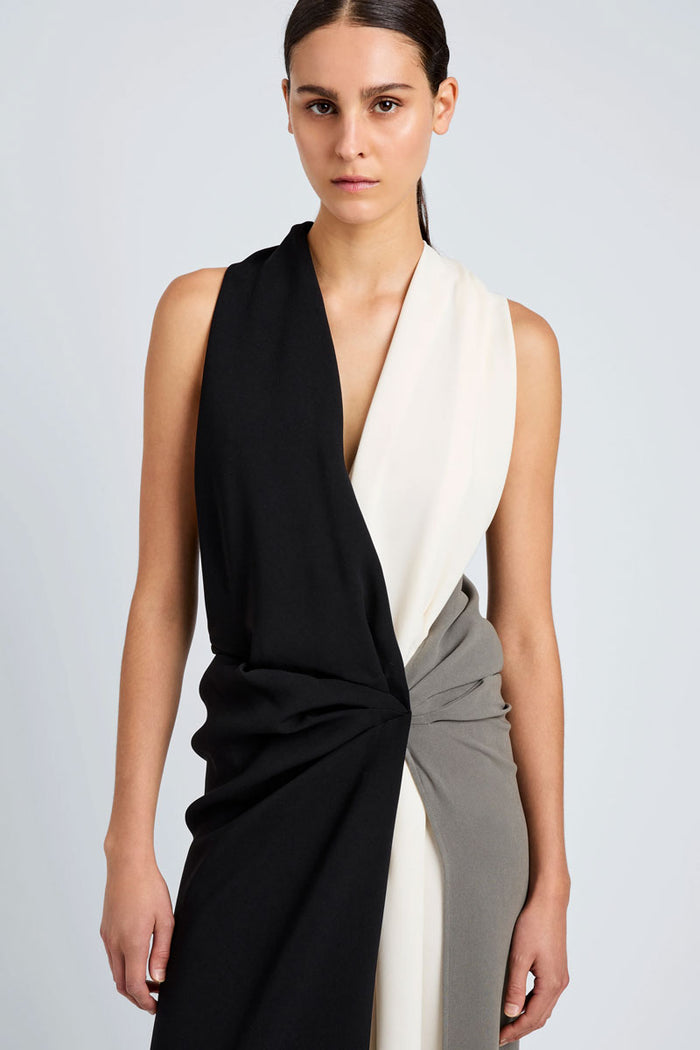 Elsa Dress in Matte Double Crepe - Black Multi