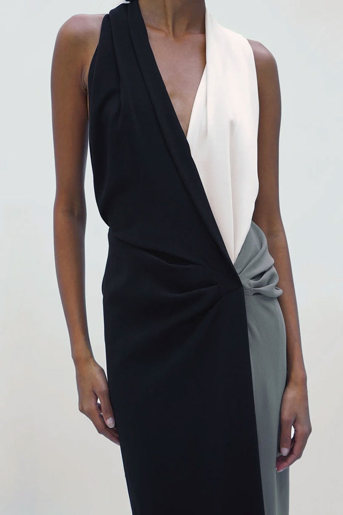 Elsa Dress in Matte Double Crepe - Black Multi