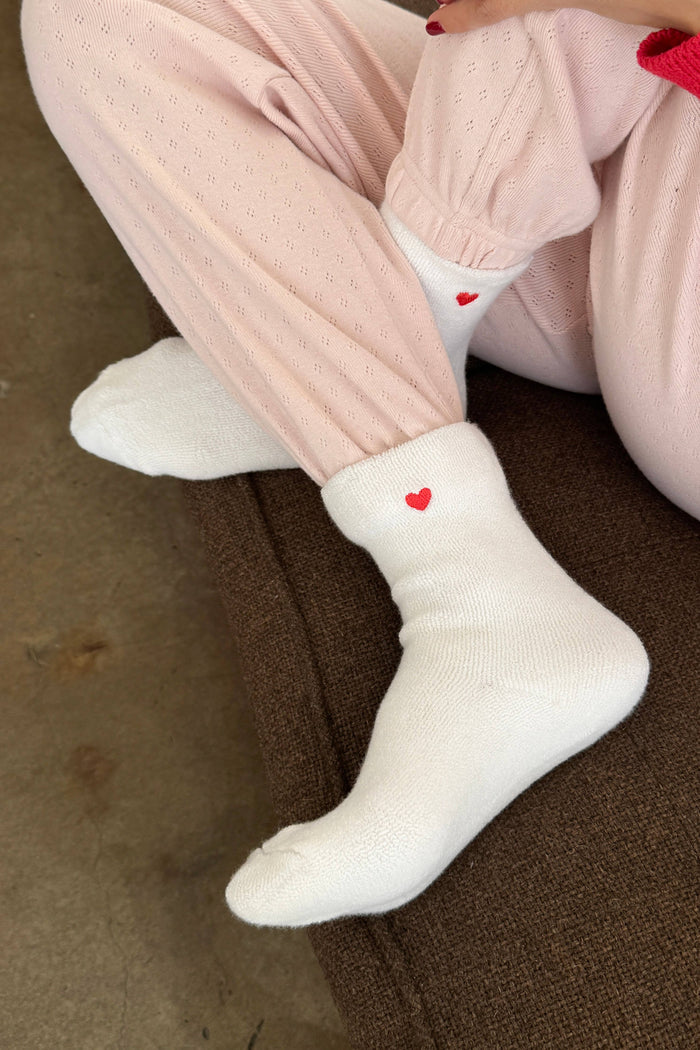 Embroidered Cloud Socks - Red + Heart