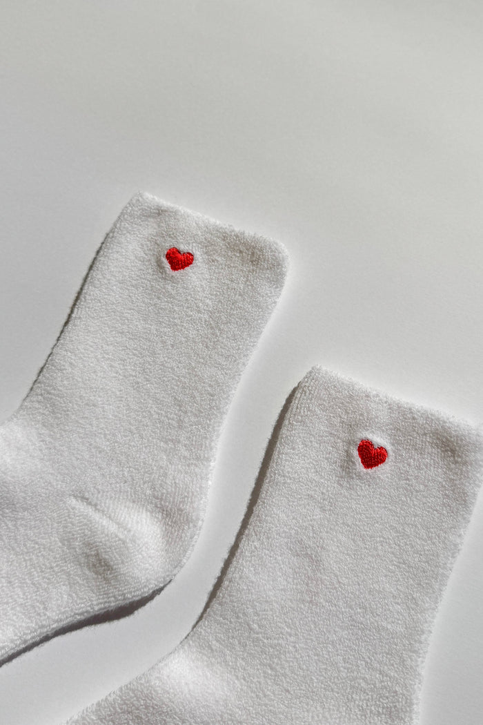 Embroidered Cloud Socks - Red + Heart