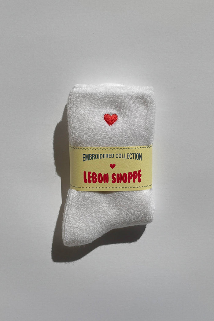 Embroidered Cloud Socks - Red + Heart