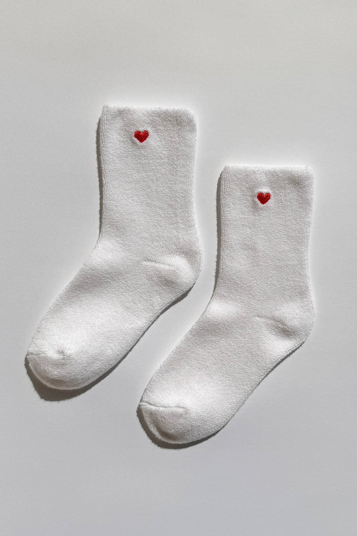 Embroidered Cloud Socks - Red + Heart