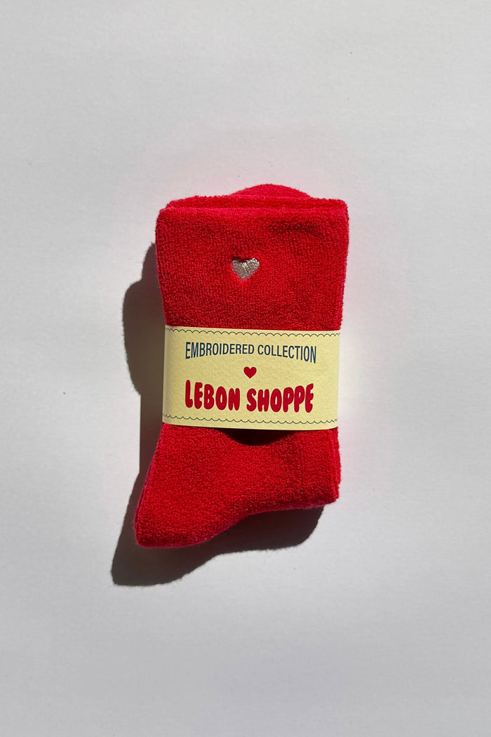Embroidered Cloud Socks - Red + Heart