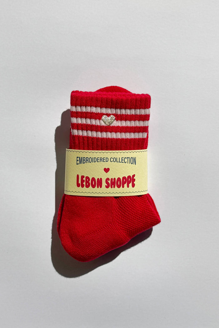 Embroidered Girlfriend Socks - Leche + Heart