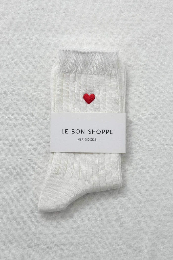 Embroidered Her Socks - Mercerized Combed Cotton Rib - Classic Red + Heart