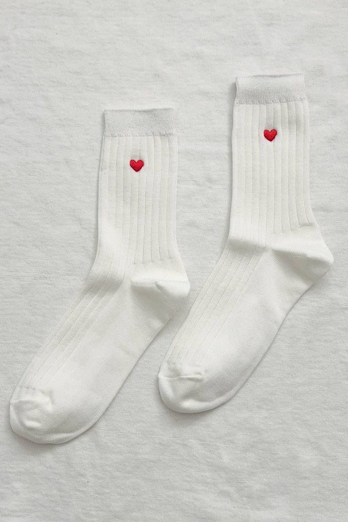 Embroidered Her Socks - Mercerized Combed Cotton Rib - Classic Red + Heart
