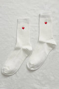 Embroidered Her Socks - Mercerized Combed Cotton Rib - Classic White + Heart