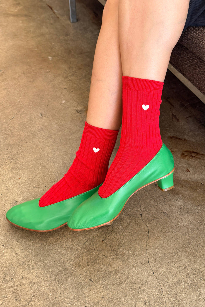 Embroidered Her Socks - Mercerized Combed Cotton Rib - Classic White + Heart