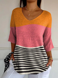 Emery™ | Abstract Line Pattern Art-Print Casual Knit Pullover