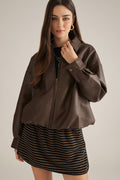 ENTRO Faux Leather Jacket In Brown
