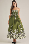 ENTRO Floral Print Maxi Dress In Olive