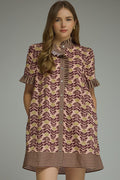 ENTRO Floral Print Mini Dress With Contrast Trim In Blush
