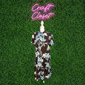 ENTRO Floral Puff Sleeve Midi Dress In Brown PLUS Sizes