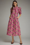 ENTRO Floral Puff Sleeve Mini Dress In Magenta
