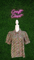 ENTRO Floral Short Sleeve Top In Brown