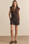 ENTRO Leopard Print V Neck Cap Sleeve Top