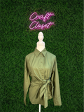 ENTRO Long Sleeve Tie Waist Top In Olive