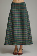 ENTRO Plaid Midi Skirt In Pine