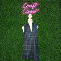 ENTRO Plaid Sleeveless Mini Dress With Slit Neck In Hunter Green