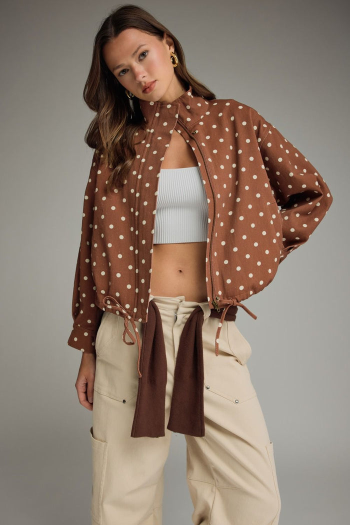 ENTRO Polka Dot Collared Jacket In Brown