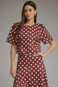 ENTRO Polka Dot Short Sleeve Top In Wine
