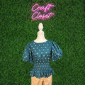 ENTRO Polka Dot Smocked Waist Peplum Top In Hunter Green