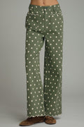 ENTRO Polka Dot Wide Leg Pants In Olive