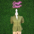 ENTRO Short Puff Sleeve Eyelet Top In Olive