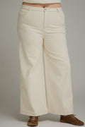 ENTRO Solid Cropped Pant In Ecru PLUS Sizes
