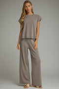 ENTRO Solid Knit Pants In Taupe