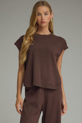 ENTRO Solid Round Neck Knit Top In Brown