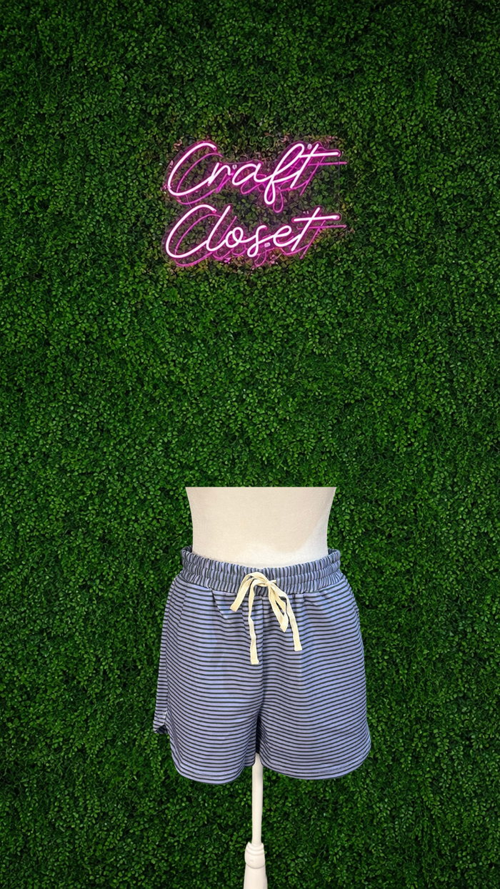 ENTRO Striped Knit Shorts In Hunter Green Blue