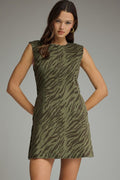 ENTRO Zebra Print Mini Dress In Olive