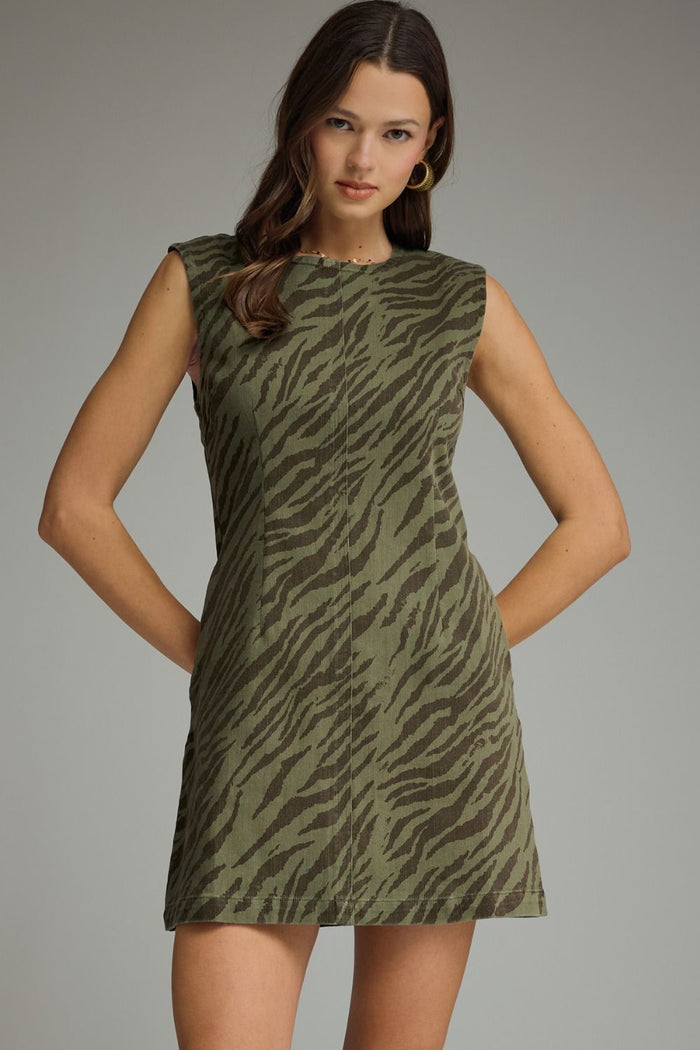 ENTRO Zebra Print Mini Dress In Olive