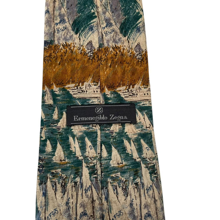 Ermenegildo Zegna Multicoloured Boat Print Silk Tie