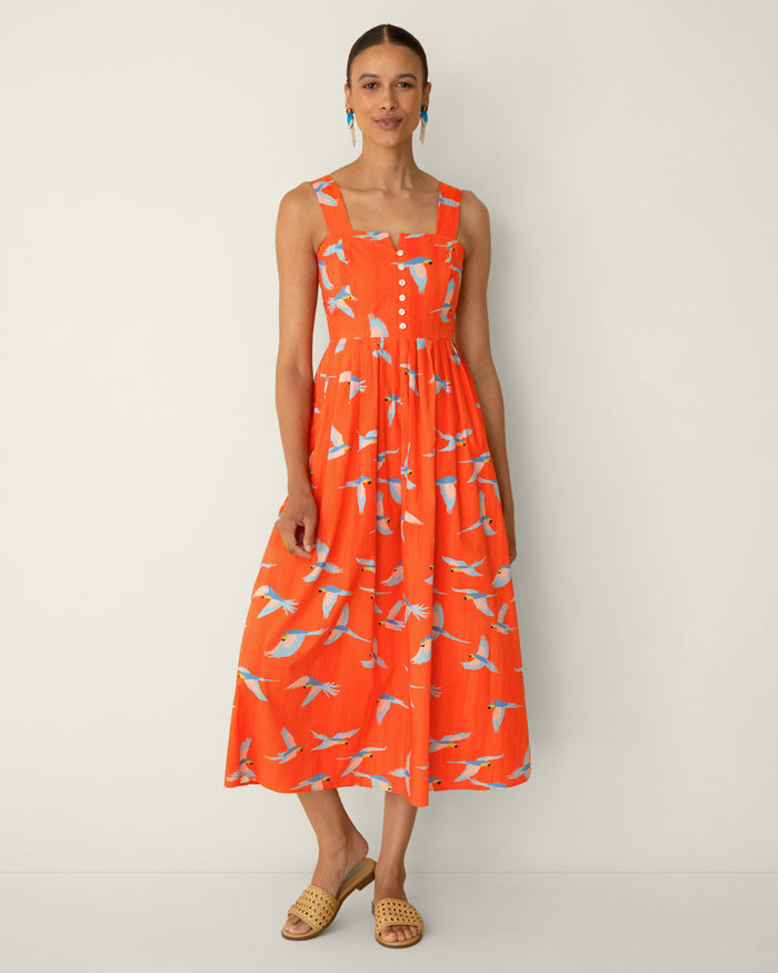 Esme Midi Dress in Parrot Print