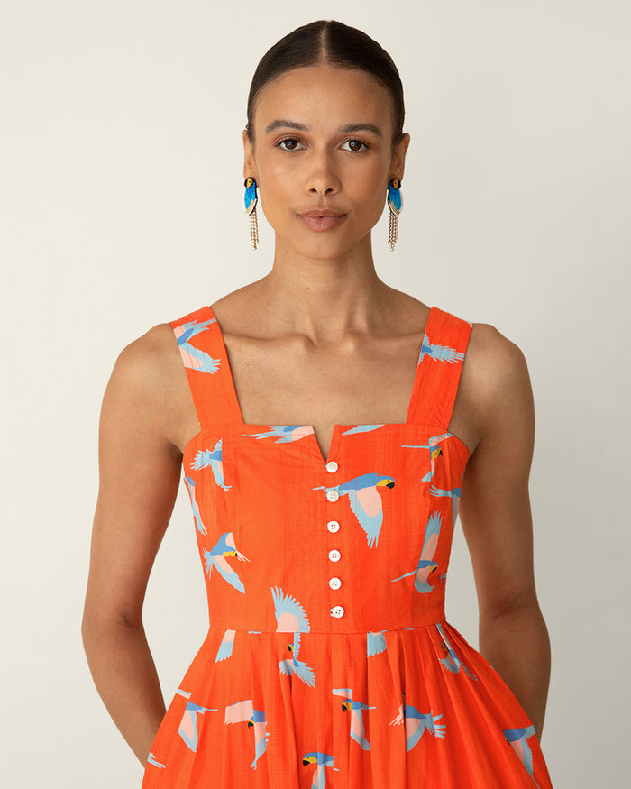 Esme Midi Dress in Parrot Print