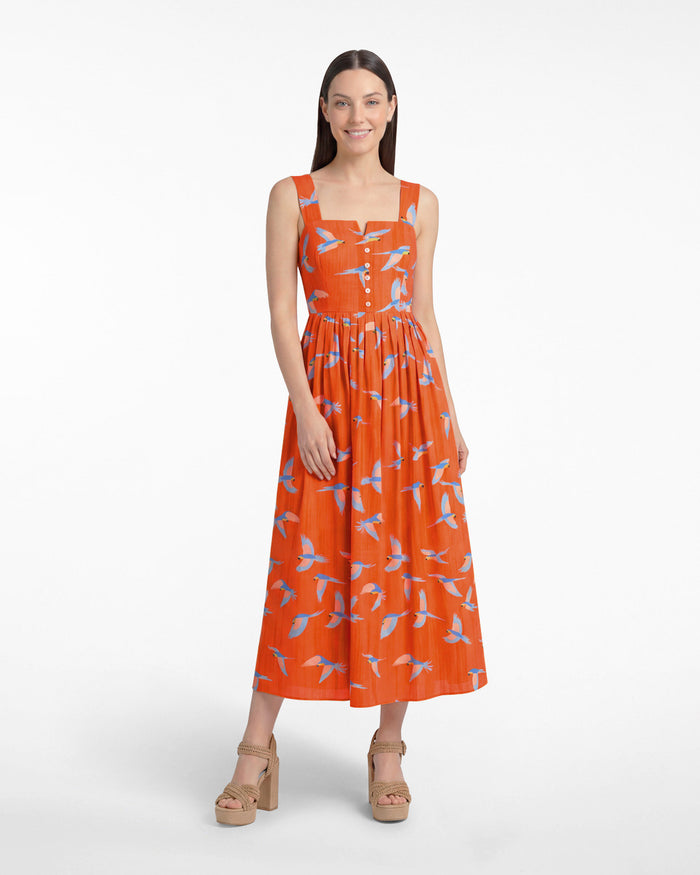 Esme Midi Dress in Parrot Print