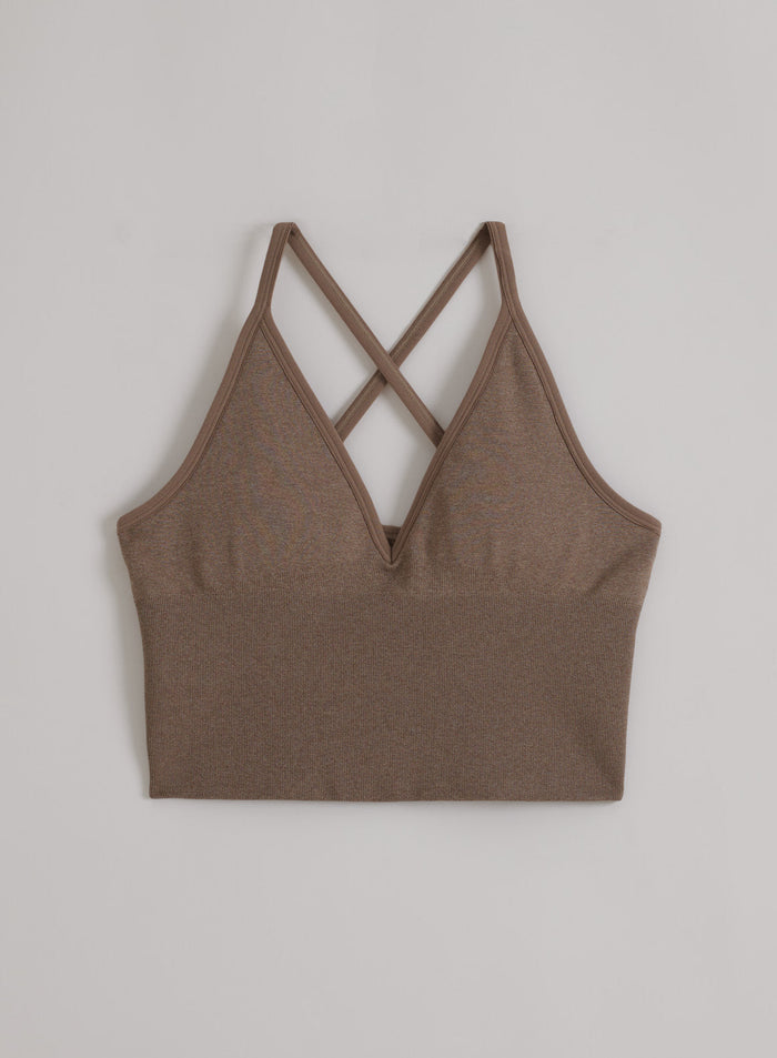 aim'n Espresso Melange Shape Seamless Cross Back Bralette ribatulla tekstuurilla ja ristikkäisillä selkäolkaimilla.