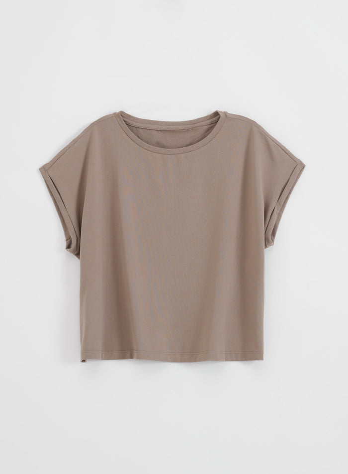 Espresso Soft Basic Roll Sleeve Top