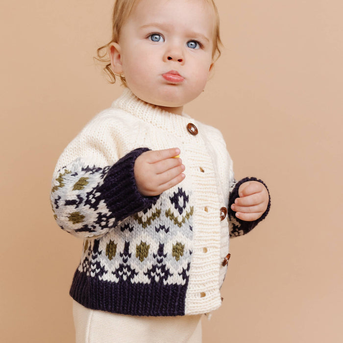 Fairisle Knit Cardigan - Navy