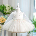 Feathers Pearled Long Sleeves Flower Girl Dress Bowed J553