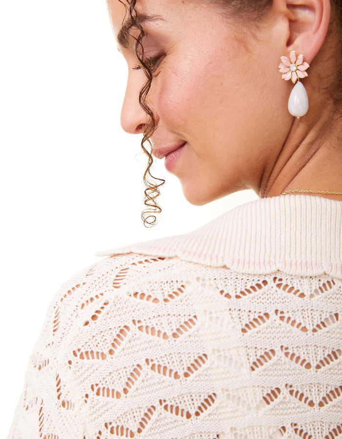 Floral Dew Drop Earrings Pink/White