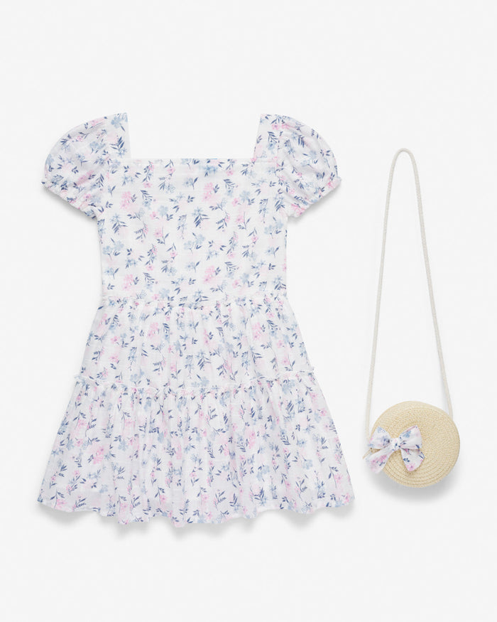 Floral Dress with Purse in White