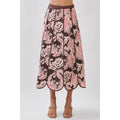 Floral Print Scalloped Hem Paneled Midi Skirt